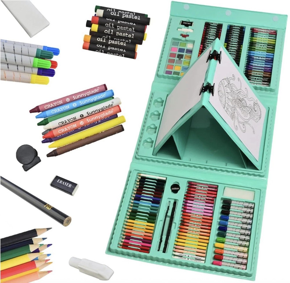 185-Piece Complete Art Studio Set – Double-Sided Trifold Easel Drawing Kit