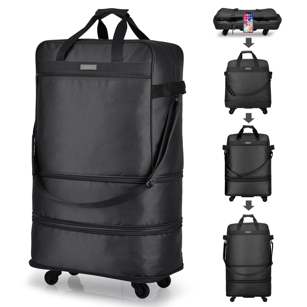 Hanke Suitcases with Wheels Expandable Foldable, Black Upgrade Version