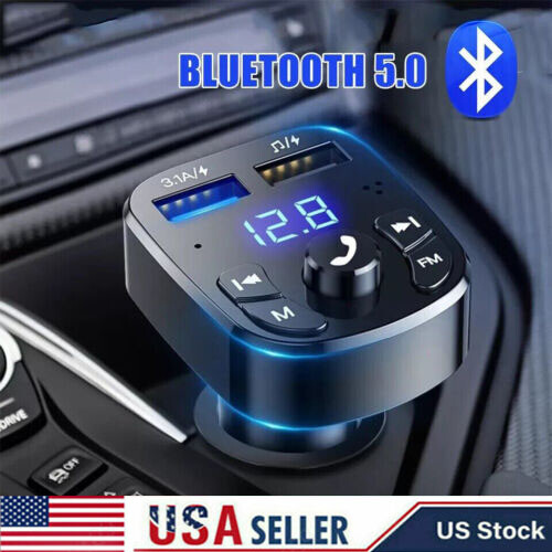 Bluetooth 5.0 Car Wireless FM Transmitter Adapter 2USB PD Charger AUX Hands-Free