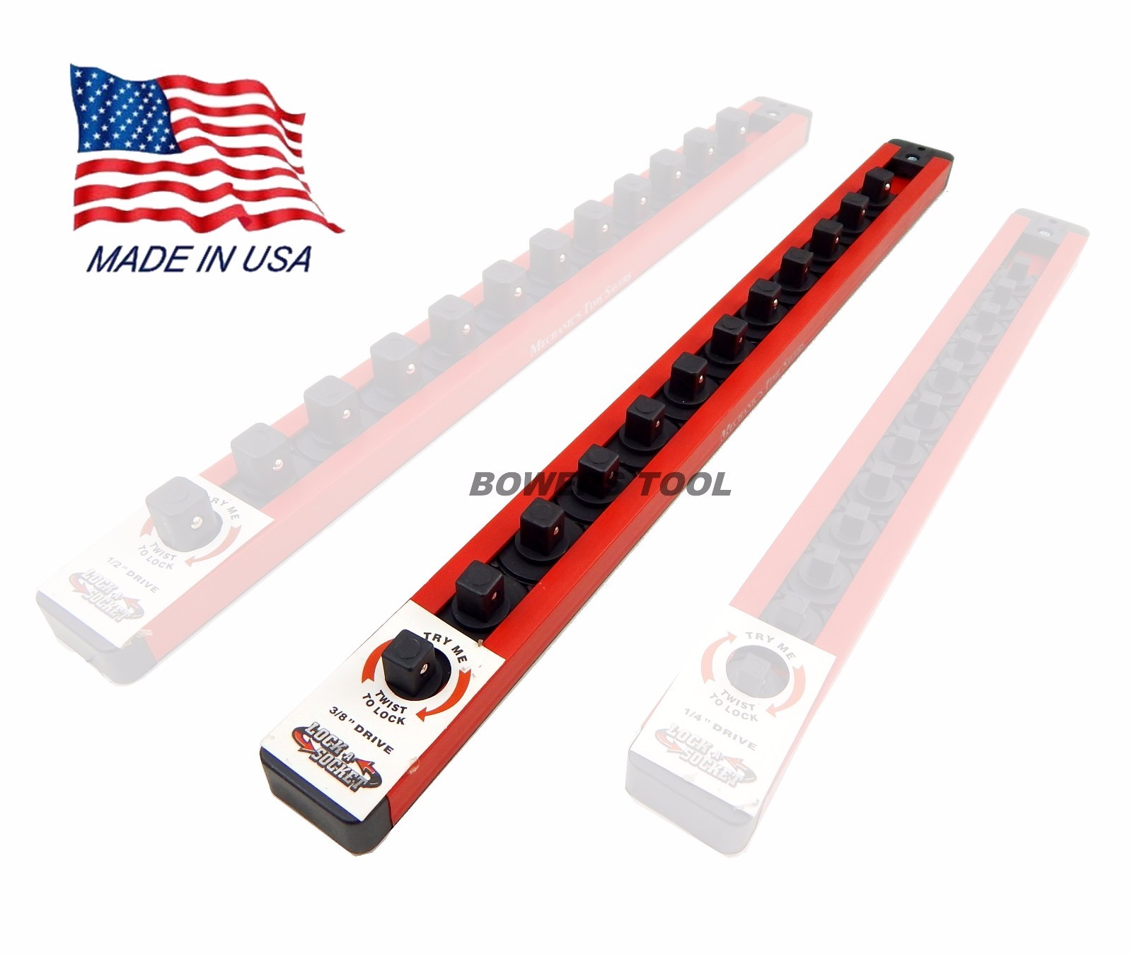 Mechanics Time Saver 3/8 in Drive Lock A Socket Rail Rack MTS USA Made 12 Clip