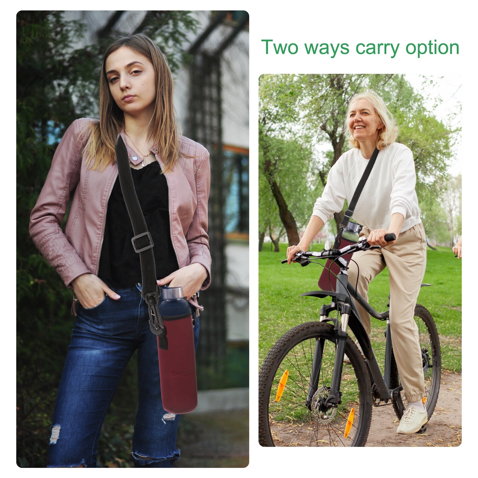 2pcs 40 oz Neoprene Insulated Water Bottle Sleeve with Strap, Wine Red