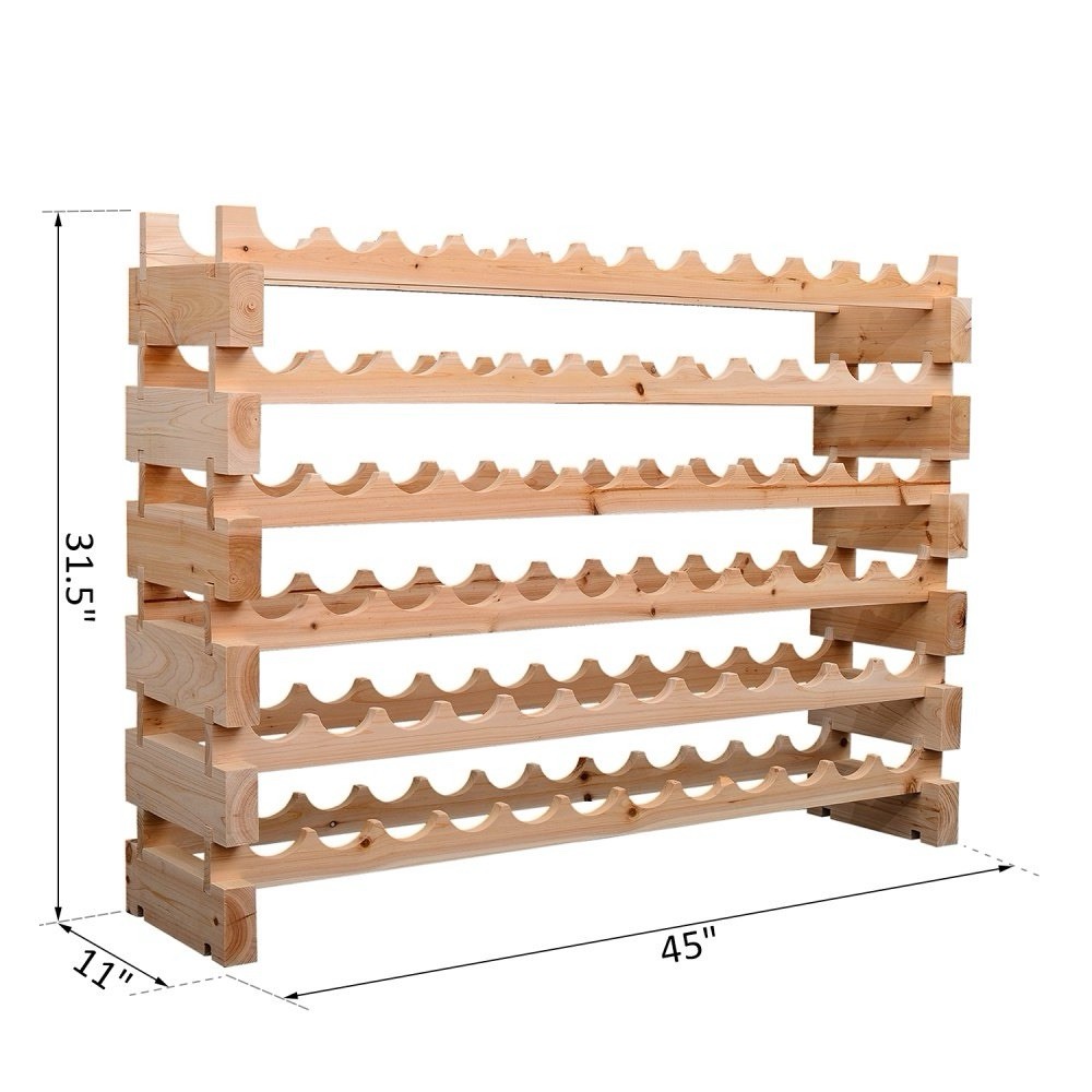 Stackable Modular Wine Rack 6-Tier 72 Bottles Freestanding Solid Pine Wood New