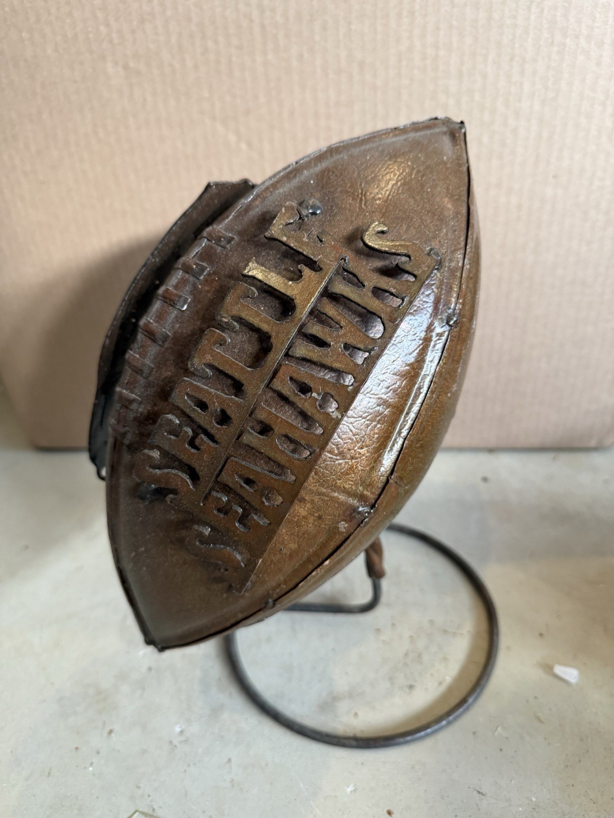 Seattle Seahawks Brass Metal Football With Stand Vintage Collectible RARE