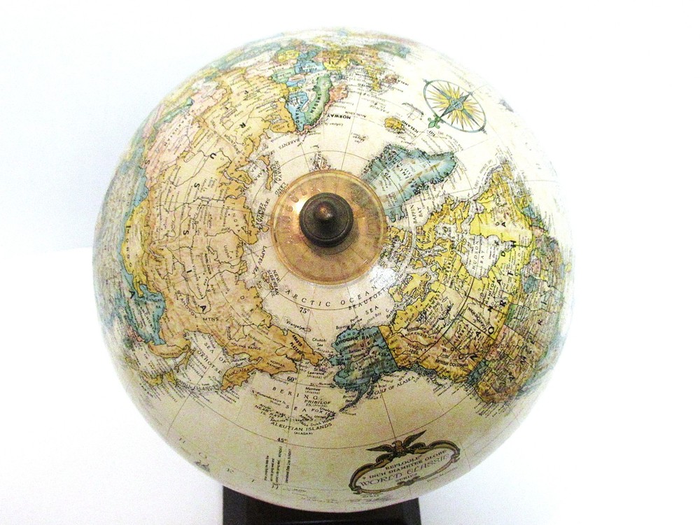 REPLOGLE GLOBES INC 9 INCH GLOBE WITH BAROMETER, TEMPERATURE, HYGROMETER VG