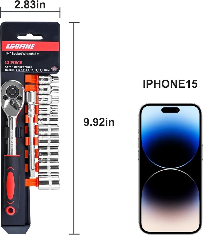 Compact 12 Piece Ratchet Socket Set with Quick-Release Handle and Organizer