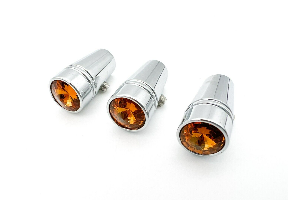 (Set/3) Chrome Metal Amber Crystal Mini Toggle Switch Extension 1" For Peterbilt
