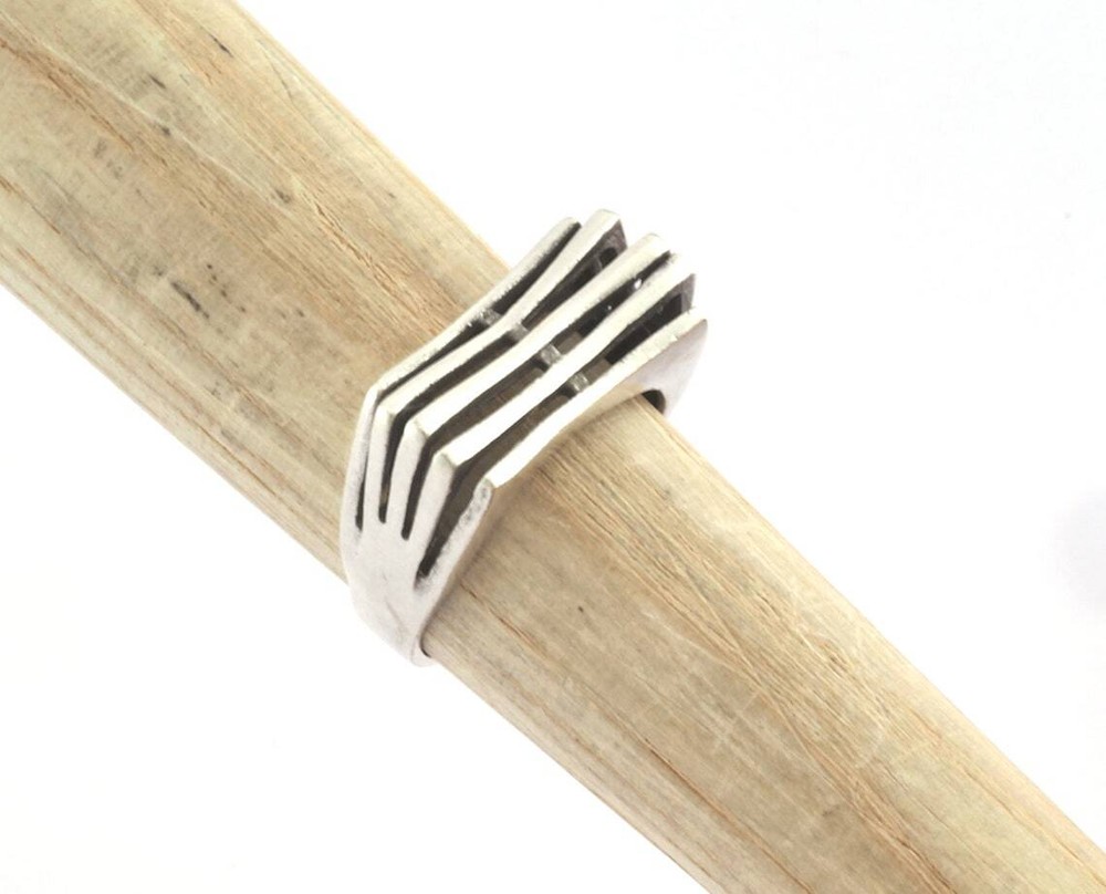 Lines Ring Adjustable Raw Brass,Antique Silver Shiny silver-gold (8us) 5357