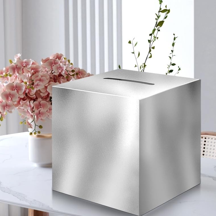 Silver Card Box – 10"x10" Foldable Gift Box with Slit