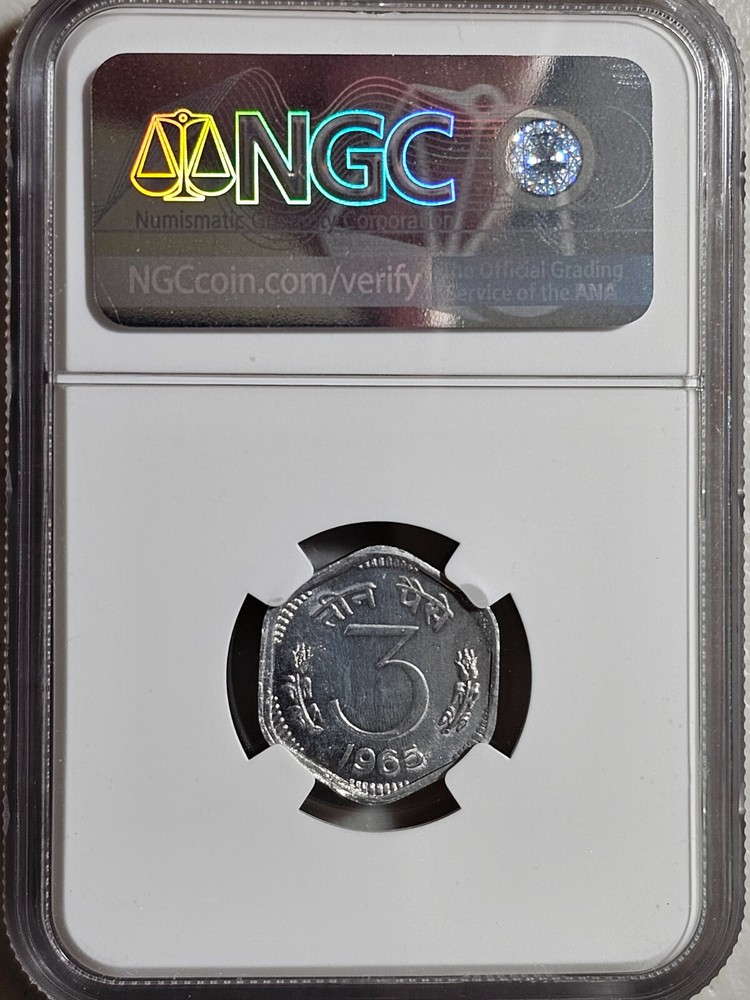 India 3 Paise 1965C NGC MS 64