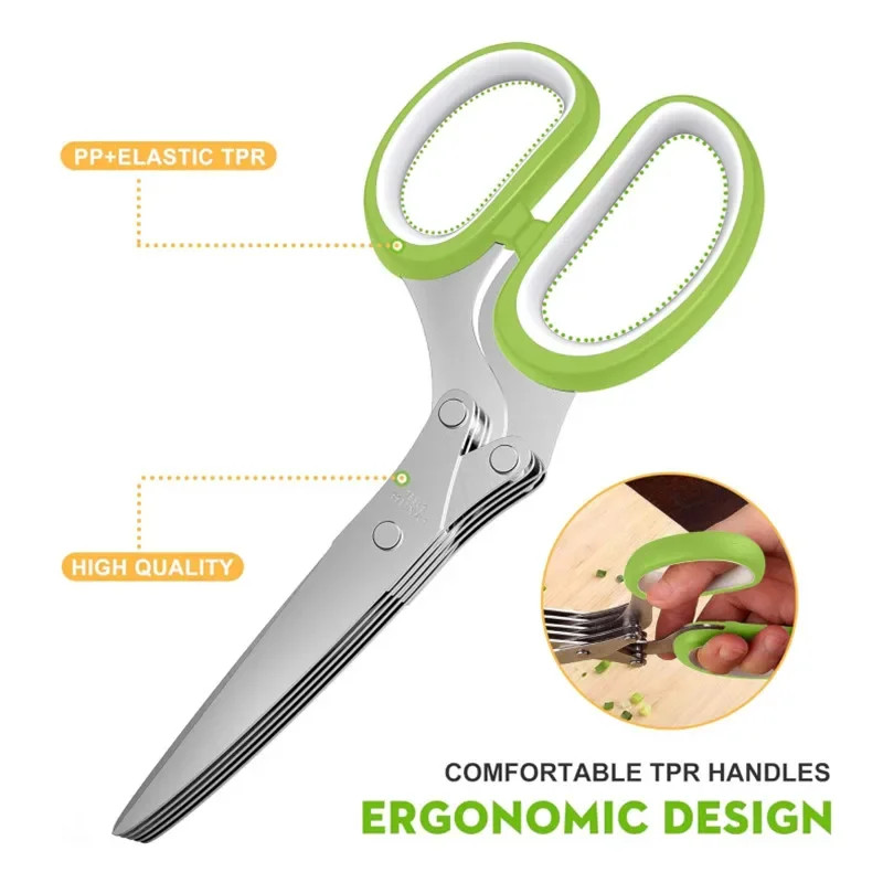 Herb Scissors Stainless Steel 5 Blade Kitchen Shears – Multi Blade Vegetable C