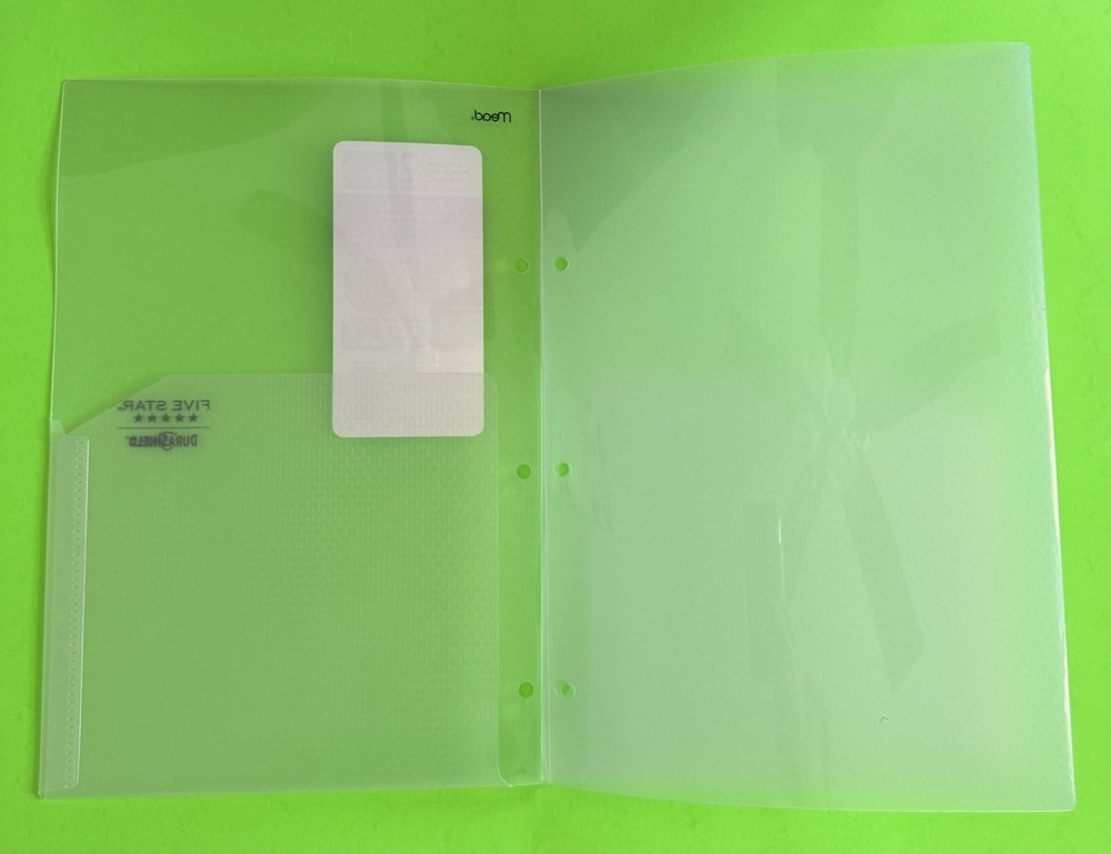 Five Star DuraShield Antimicrobial Partition Folder Clear 2 Pockets NEW 2 Count