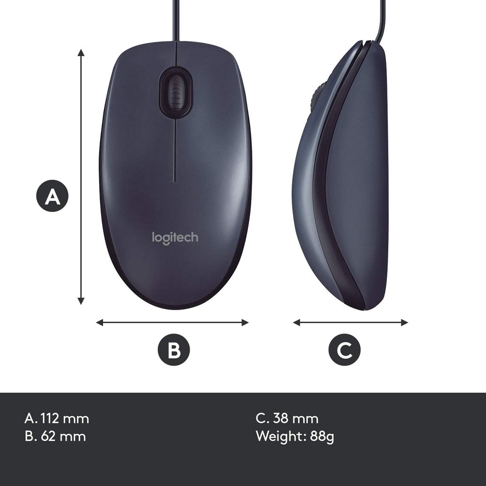 Ambidextrous B100 Wired Mouse - Effortless Scrolling & Plug-and-Play Convenience