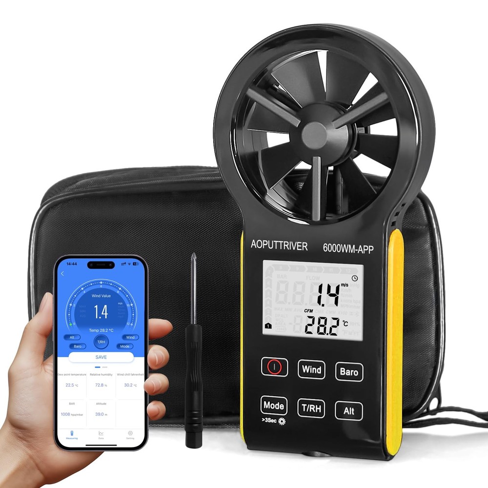 6000WMAPP Handheld Anemometer Digital Anemometer, CFM Anemometer with Temper...