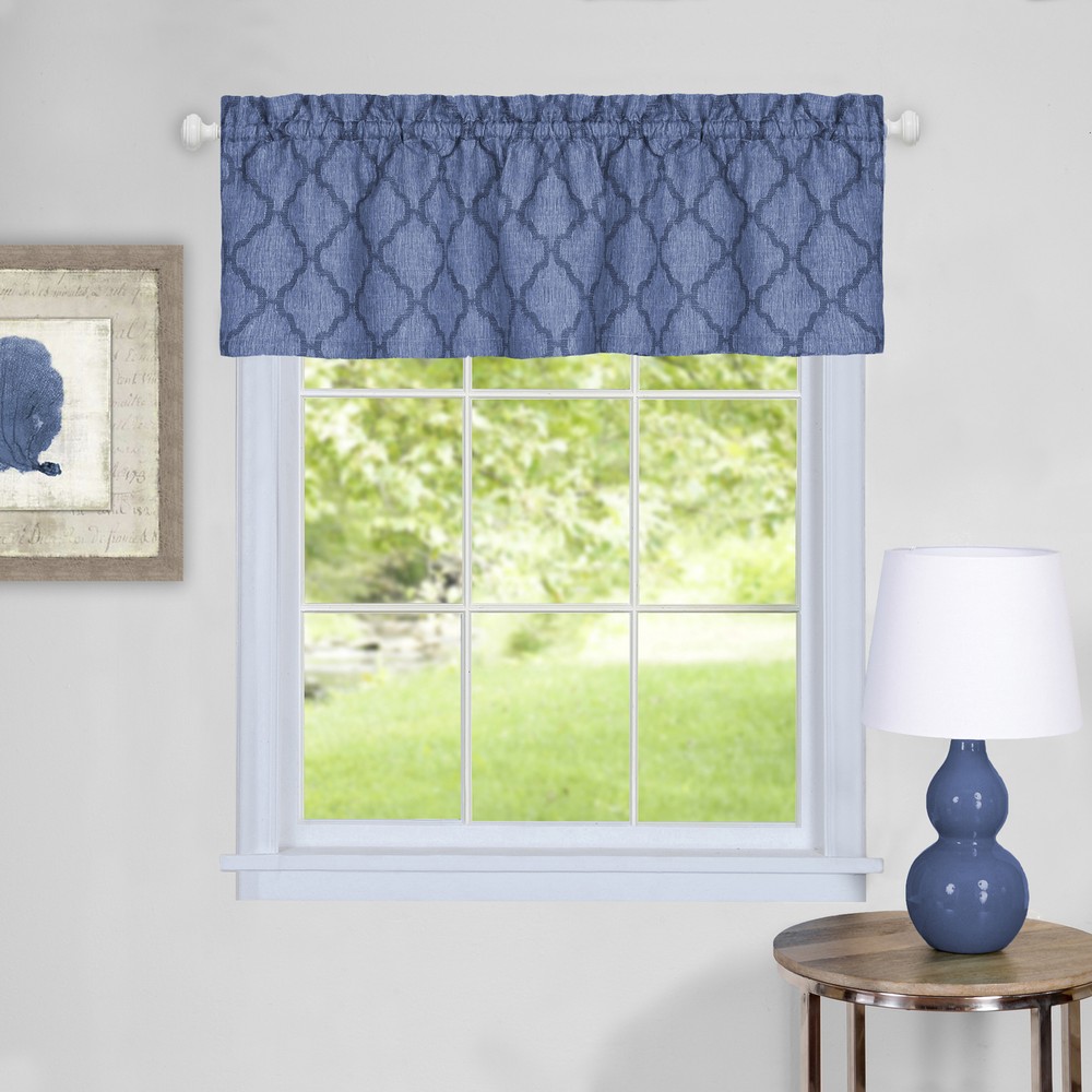 3PC Kitchen Curtain Set, Solid Trellis, Tier Panels + Valance, Assorted Colors