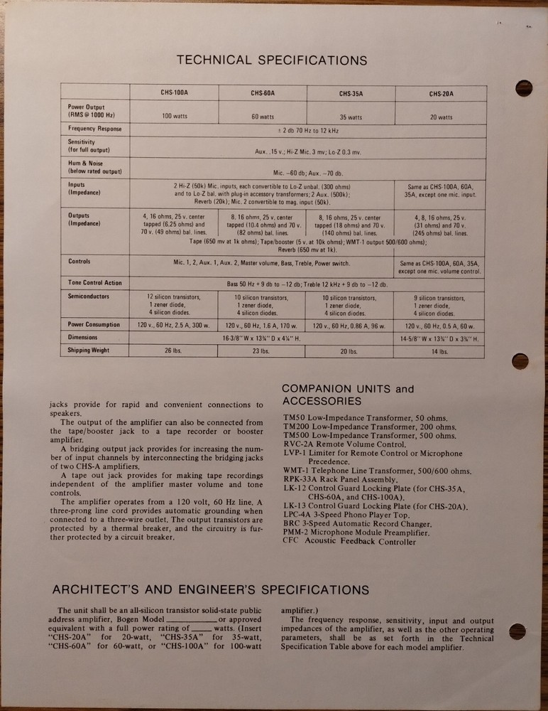 Bogen Selecting a PA amplifier, AESS-101 paper, Series CHS-A, Intercom brochures