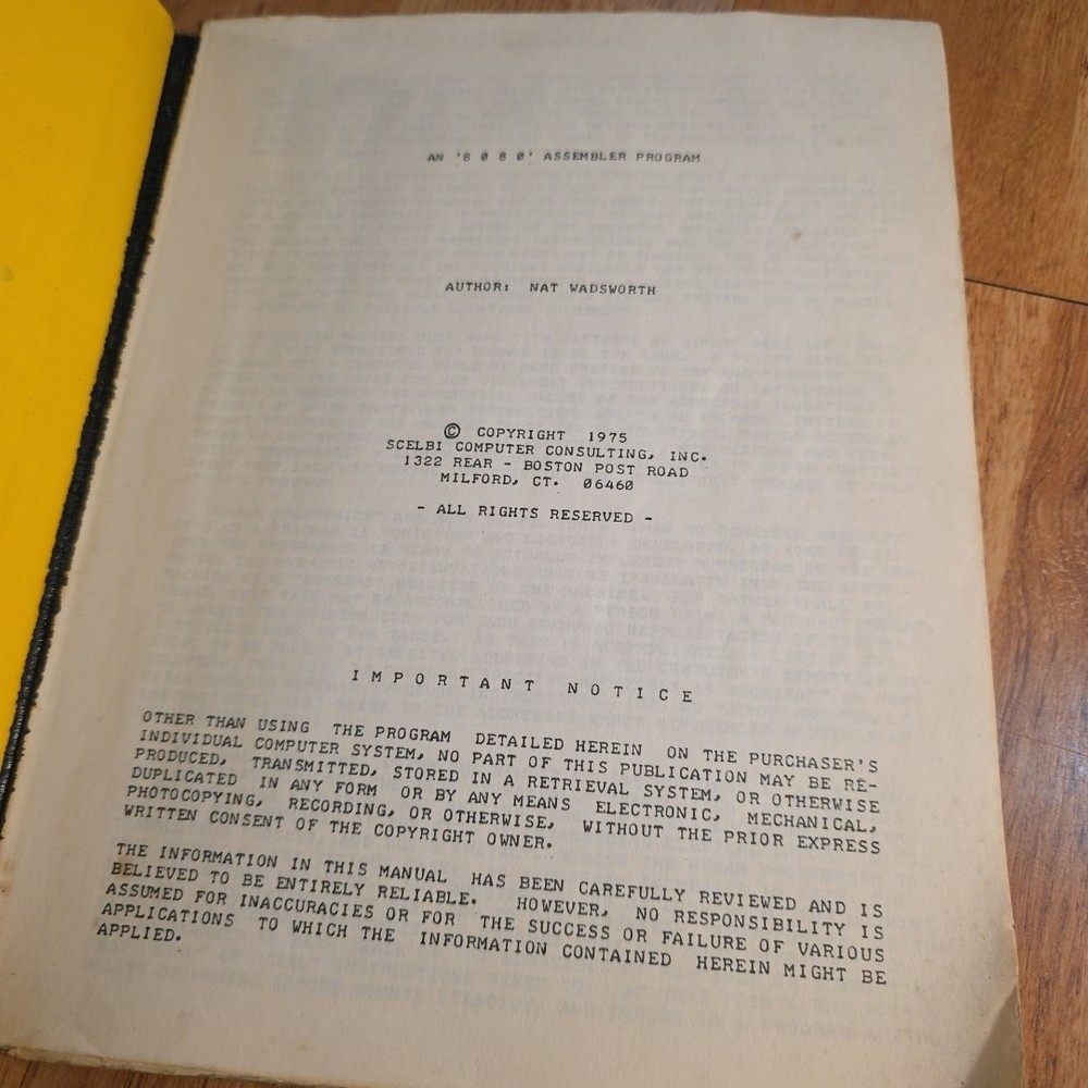 8080 Assembler Program Manual by Nat Wadsworth 1975 Scelbi Computer