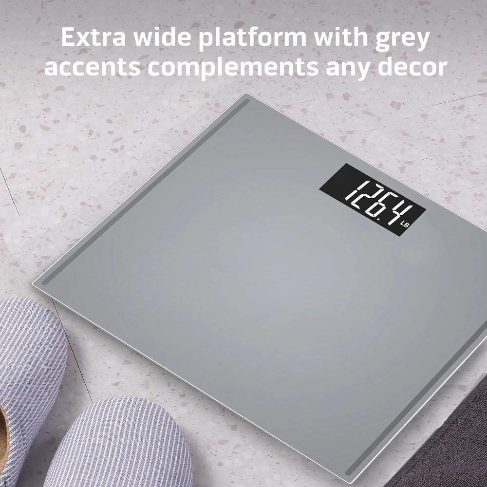 Platform Digital Bathroom Scale with Advanced Technology, 500 lb Capacity, Grey