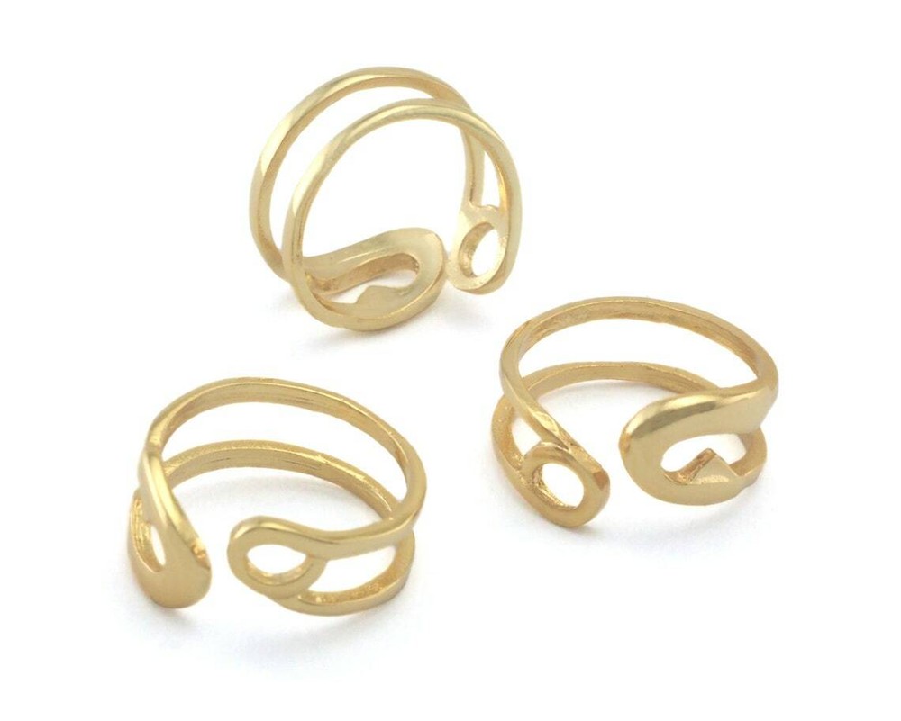 Safety Pin Statement Adjustable Ring Gold Plated Brass (7 - 9US inner size 4334