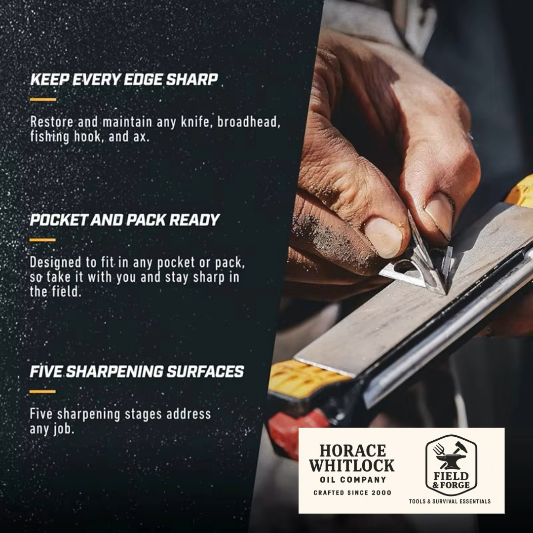 Survival Knife Sharpener 6-in-1 | Angle Guides + Diamond, Ceramic, Leather