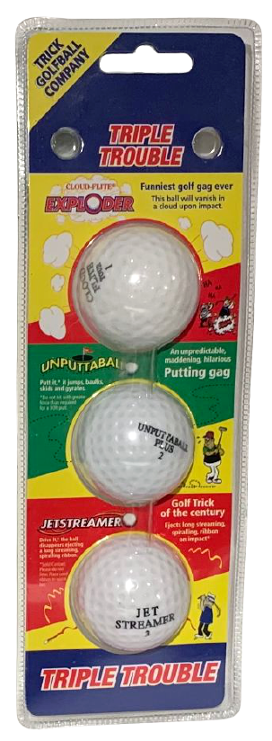 3 PACK GOLF BALL GAGS Exploding Jet Streamer Prank Joke Golfer Trick GIFT Set