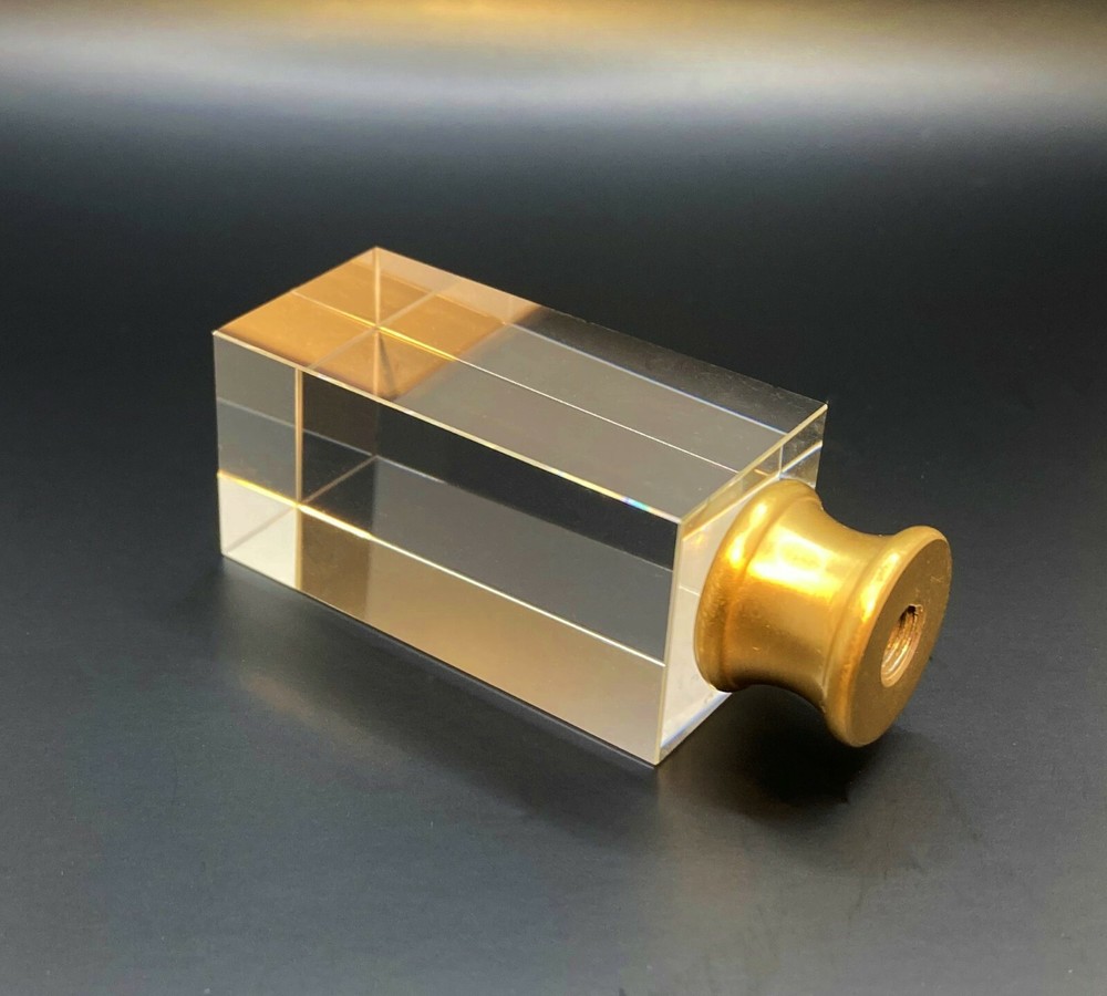 Lamp Finial-RECTANGLE CUBE-Optic Crystal with Satin Brass Base
