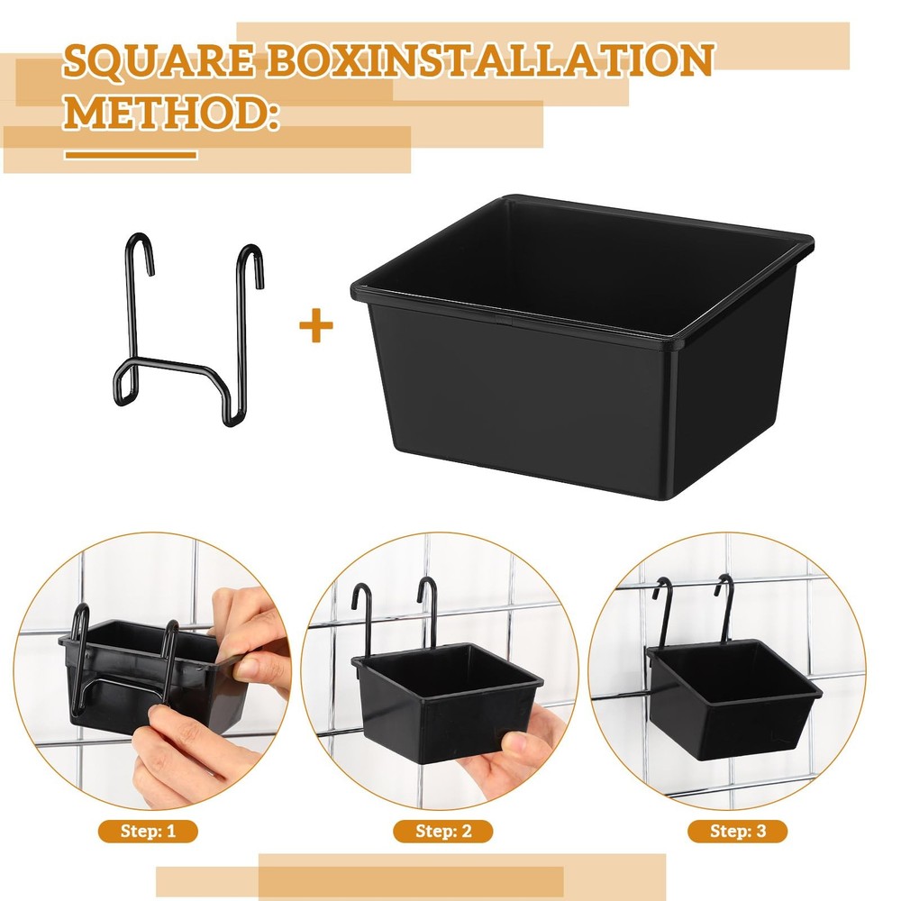 6 Pcs Grid Wall Storage Bin with Hooks, Square Shape Hanging Baskets, 3.5 x 2...