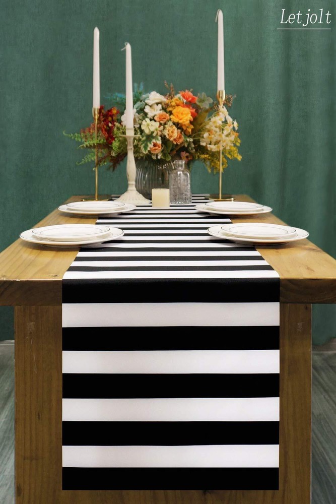 Table Runner Black and White Striped Pattern for Anniversary Runner Dinner Pa...