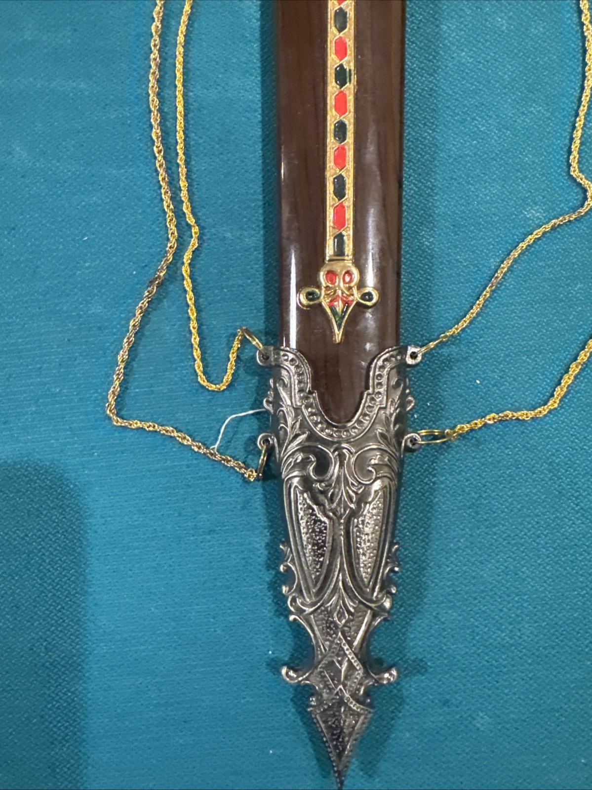 Ornate Templar Crusader Fantasy Dagger Serrated Blade with Jeweled Scabbard