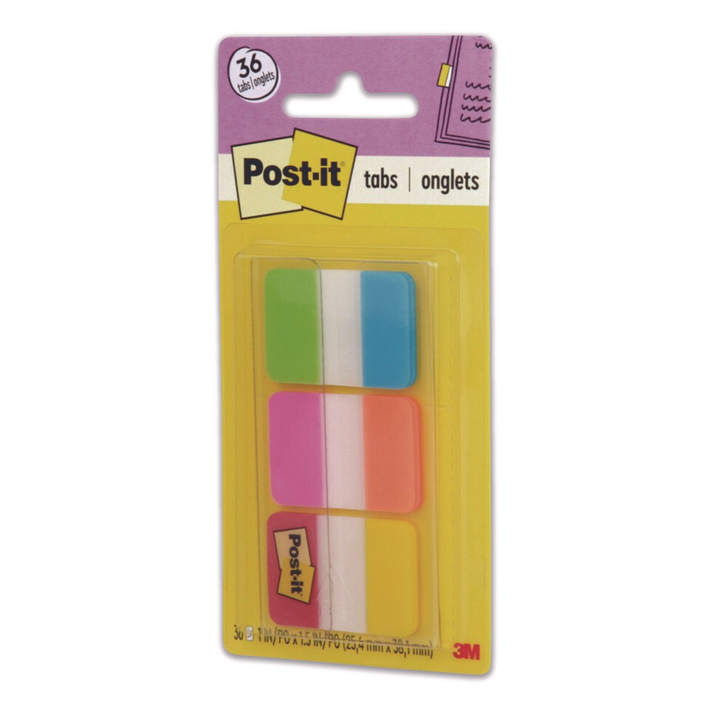 1" Plain Solid Color Tabs, 1/5-Cut, Assorted Colors, 1" Wide, 36/Pack