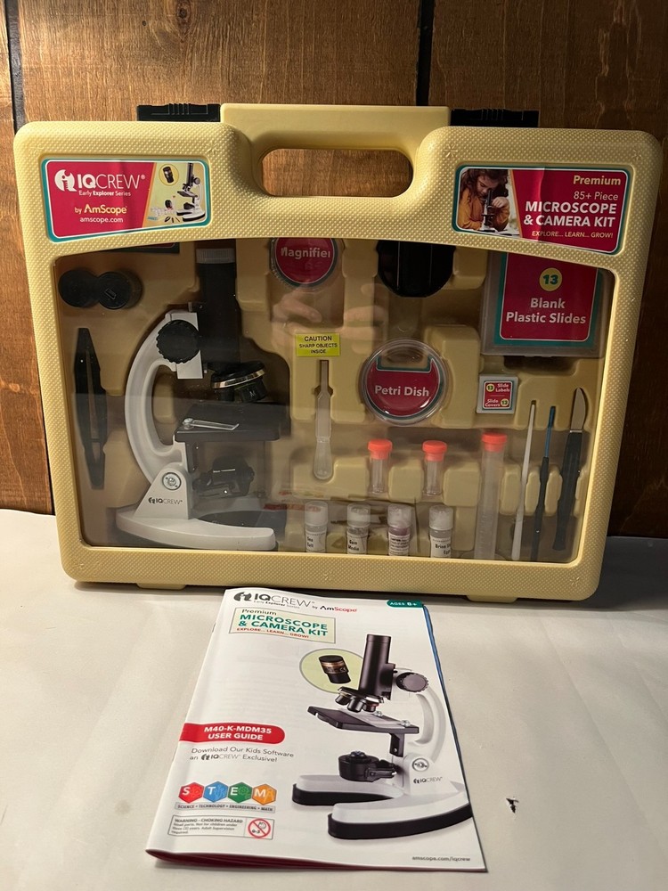Amscope Microscope Camera Premium Kit IQ Crew Early Learner Series 85+ pieces