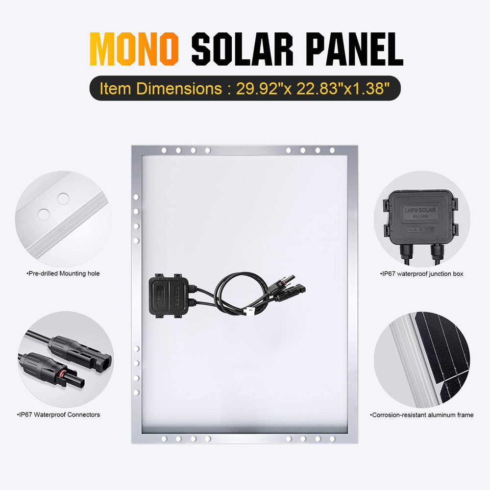 100W 12V Solar Panel High Efficiency Monocrystalline PV Module for Home Camping