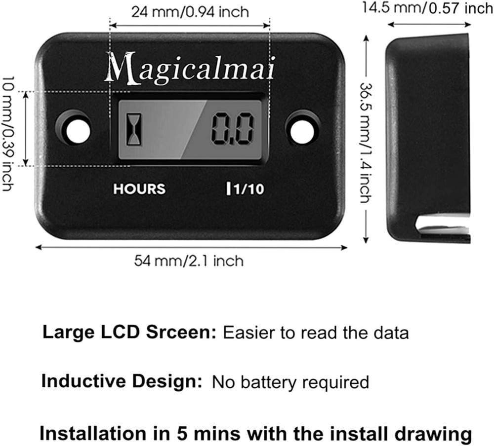 Advanced Inductive Hour Meter for Engine Maintenance - Easy Installation, Black
