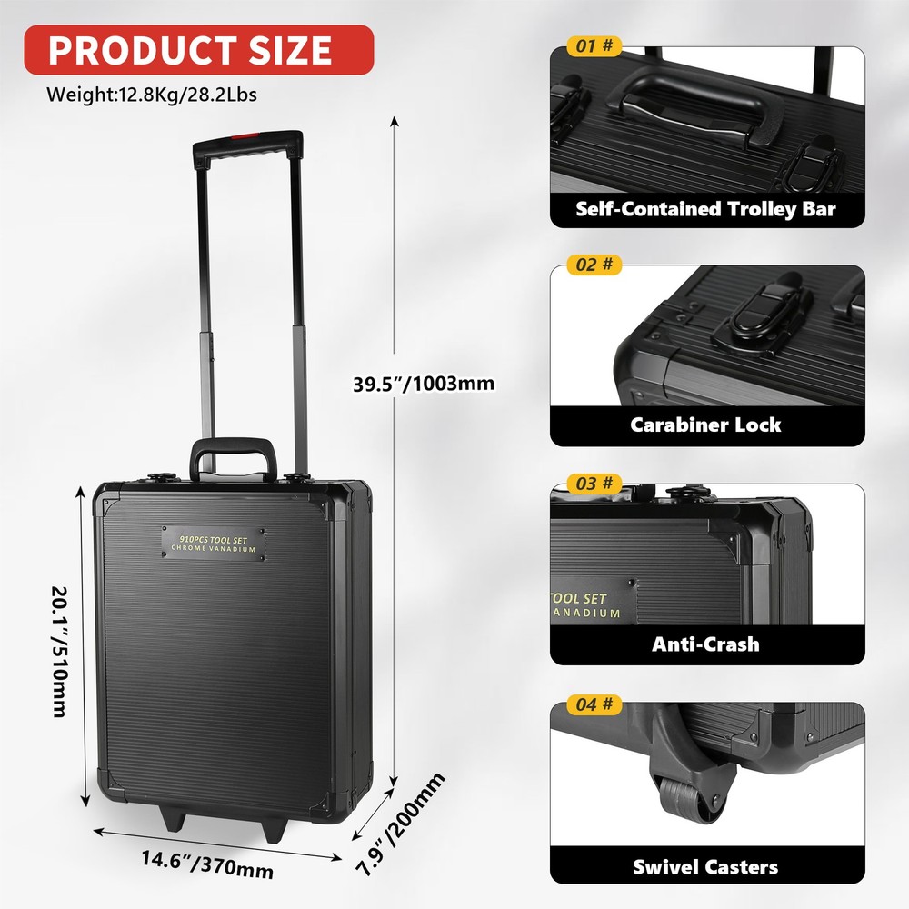 909 PCS Mechanics Tool Set Metal Case Socket Wrench Set Tool Kit