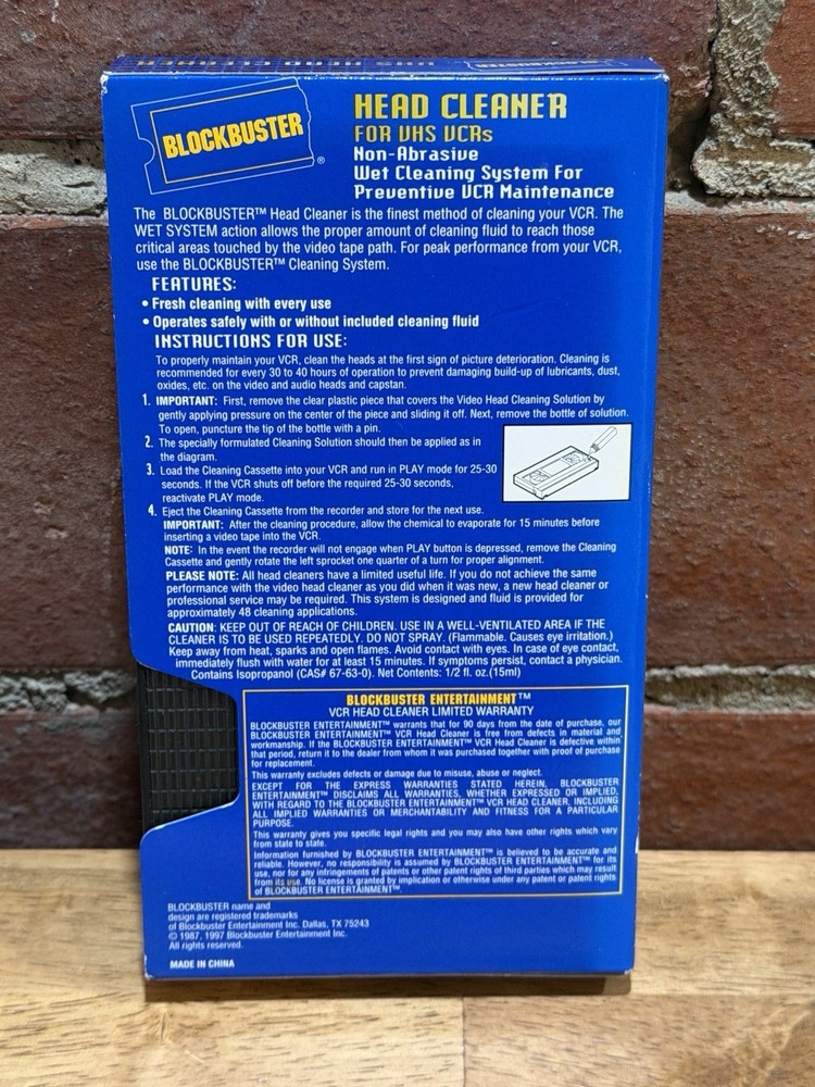 Blockbuster Video VHS Head Cleaner, VHS Wet System, No Solution