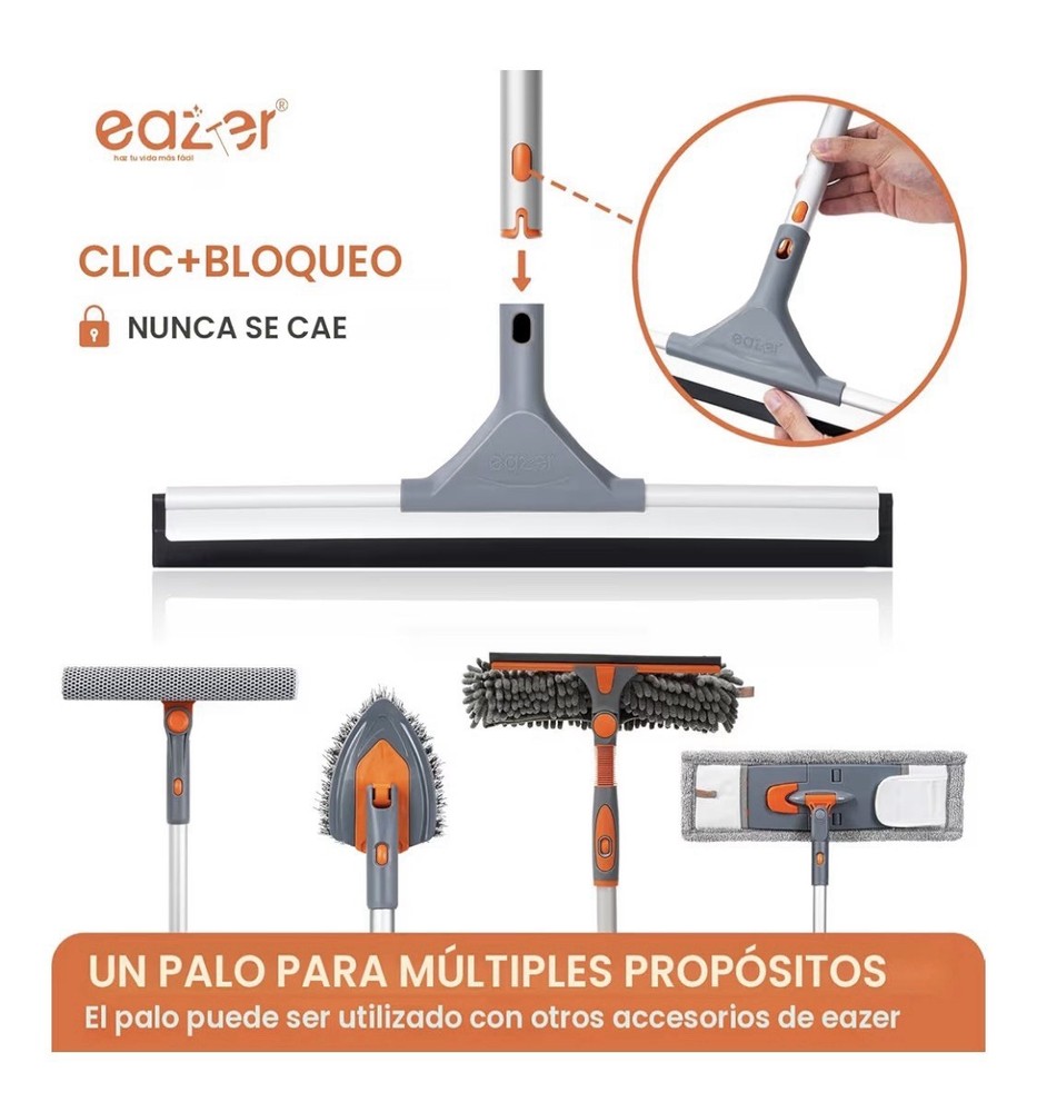 Eazer Extendable Aluminum Squeegee, Click & Lock, Rubber Blade, Multi-Surface