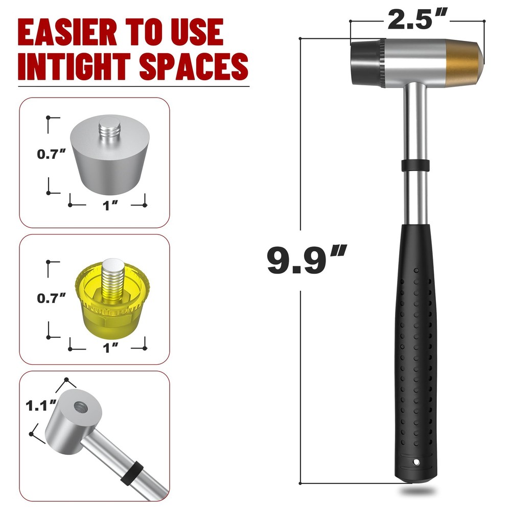 Small Brass Hammer with 4 Interchangeable 1-Inch Heads: and Silver