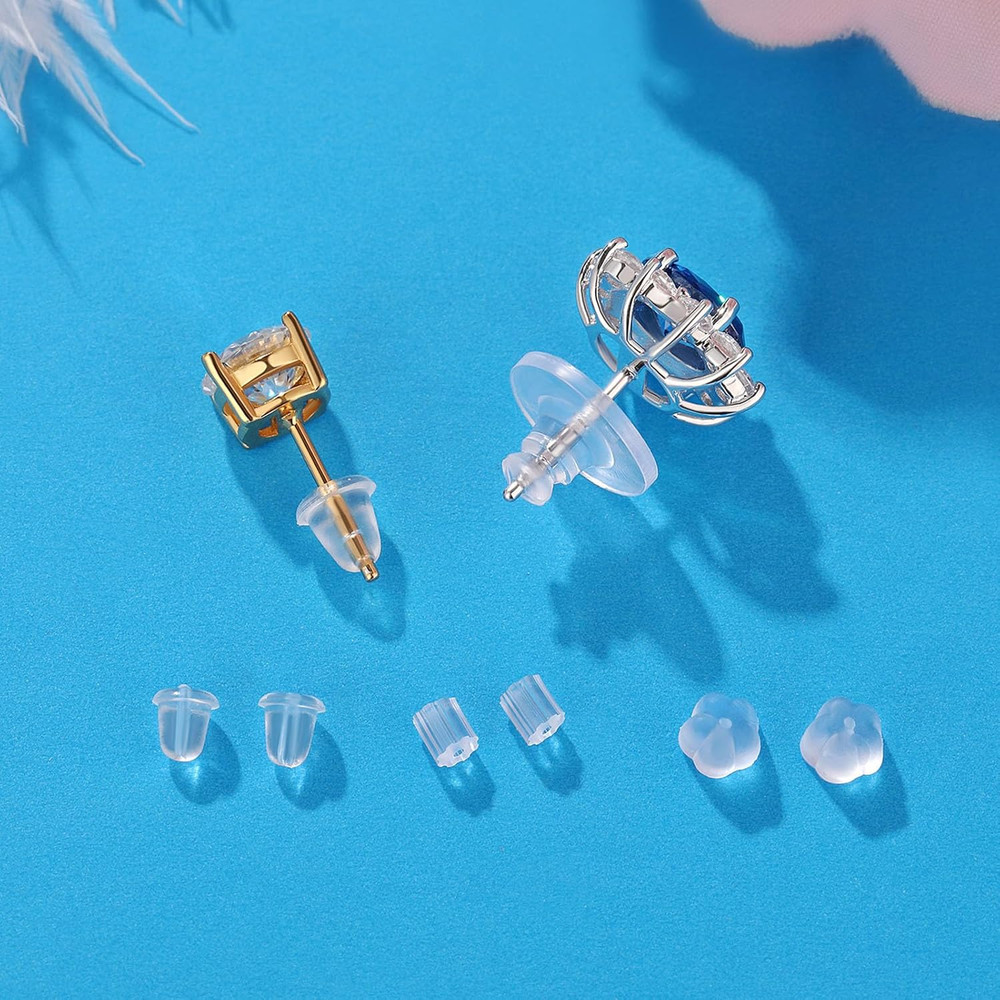 6 Styles Silicone Earring Backs, 600 Clear Soft Hypoallergenic Plastic Rubber Ea