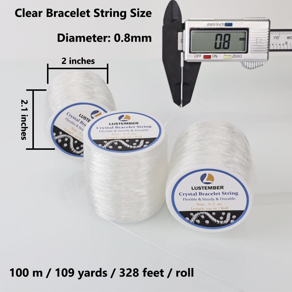 0.8 mm Stretchy Bracelet String, 3 Rolls Durable Elastic String, Clear Bead C...
