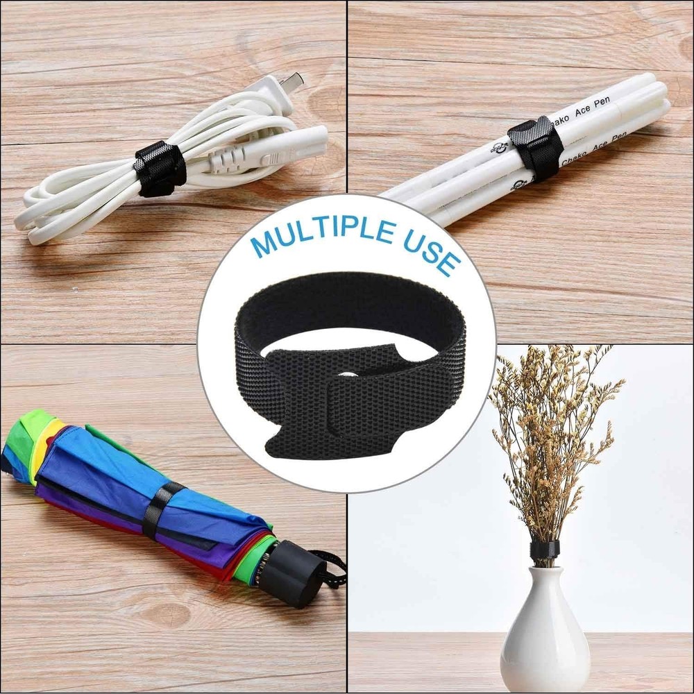 Durable 60PCS Hook & Loop Cable Ties – Reusable Microfiber Organizers in Black