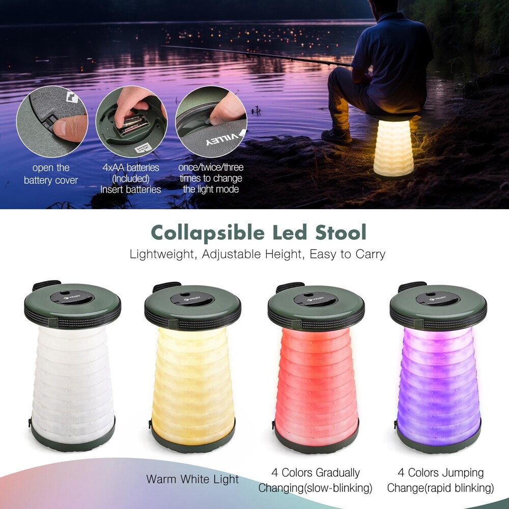 VILLEY Camping Table & Collapsible Stools Set w/2 Portable Stools and Mesh Layer