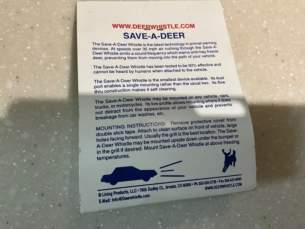 Deer vehicle protection device whistle