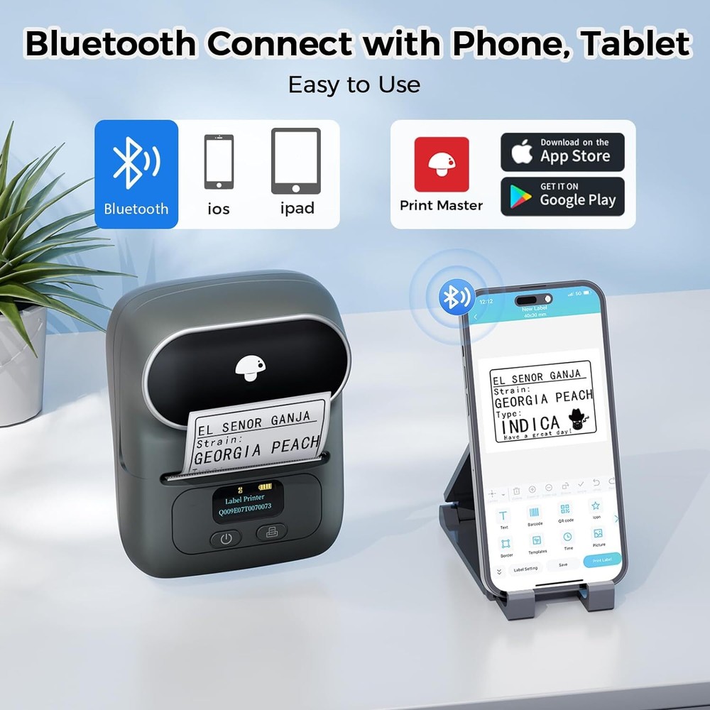 Phomemo M110 Thermal Label Maker Mobile Barcode Printer +1 Roll Label Gray Color