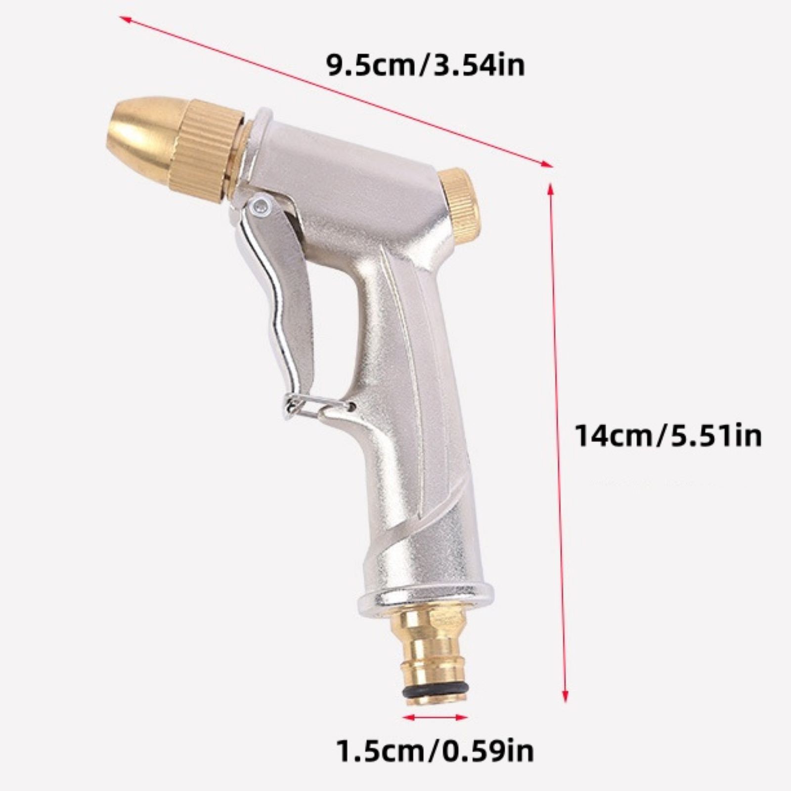 Garden Hose Nozzle Sprayer Heavy Duty Metal High Pressure Water Silver