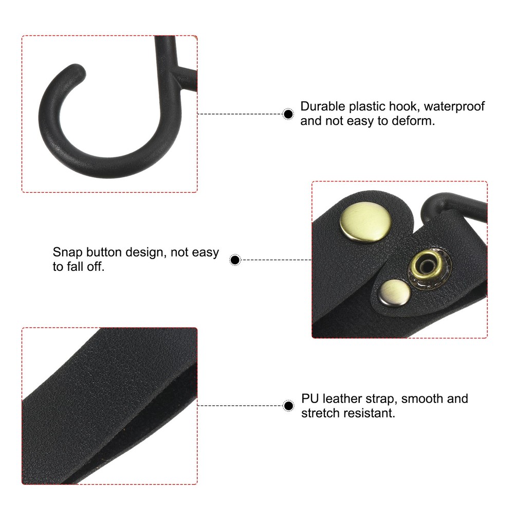 PU Leather S Shelf Hooks Camping Hook Hanger Plastic Accessories Black