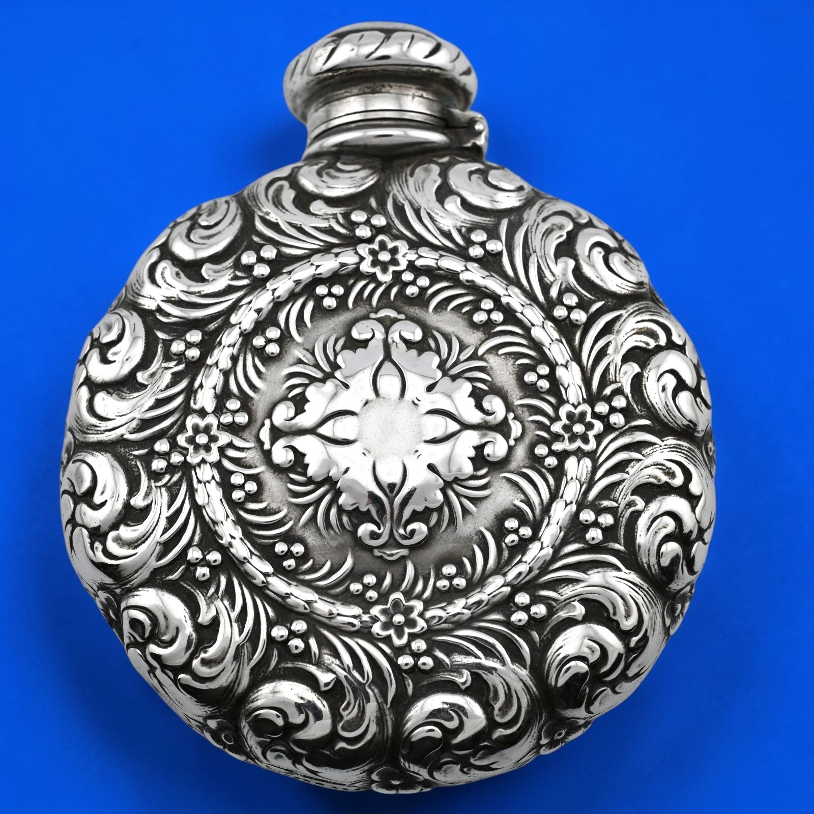 RARE Sterling Silver Tiffany & Co. Flask Aesthetic ornate scroll c1890 ~3/4 Gill