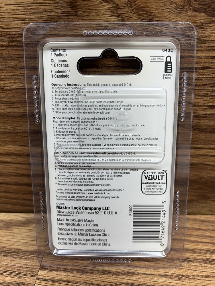 MASTERLOCK Numeric Combination Lock, Set Your Own Combination Padlock, 643D