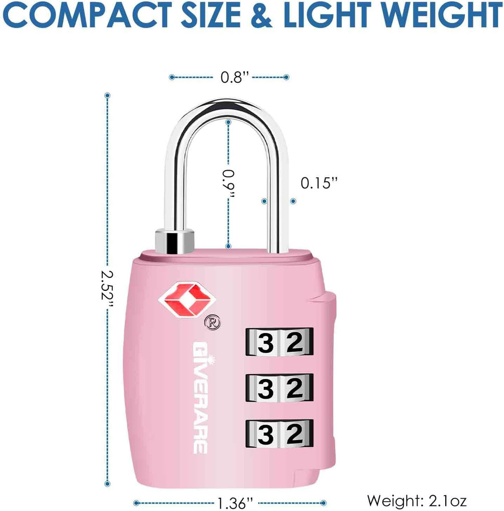 2 Pack TSA Accepted 3-Digit Luggage Locks, Keyless Alloy Padlocks, Compact Black