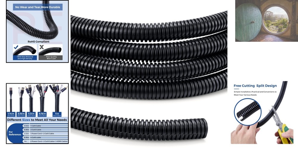 3/8 Inch 10ft Split Loom Wire Protector - Flexible & Durable Outdoor Use