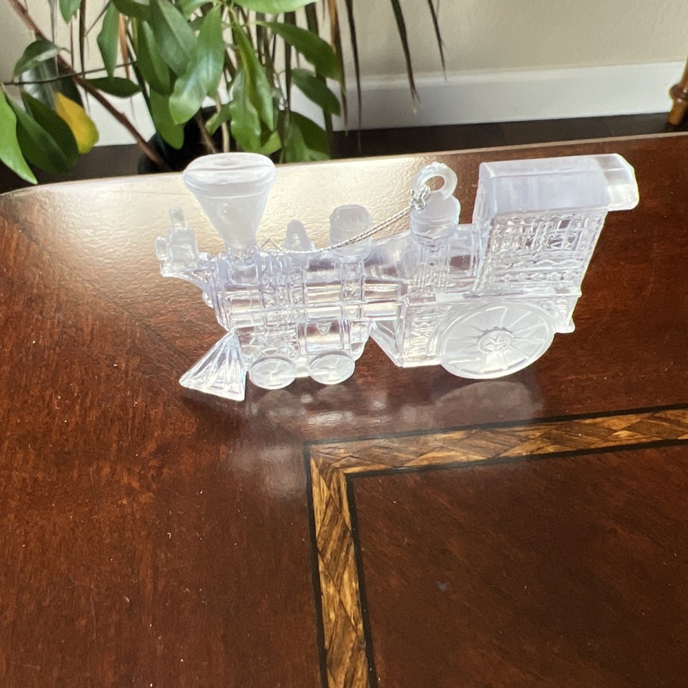 Vtg Clear Plastic Train Engine Locomotive Ornament