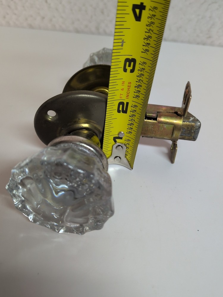 2 Sets of 12 Point GLASS Knobs BRASS Collars Spindle Strike Plate and Latch
